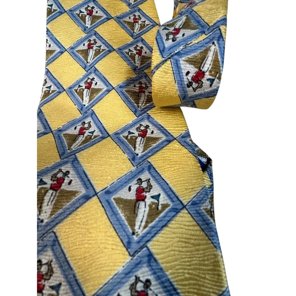 Nautica Mens Silk Golf Print Tie Yellow‎ Blue